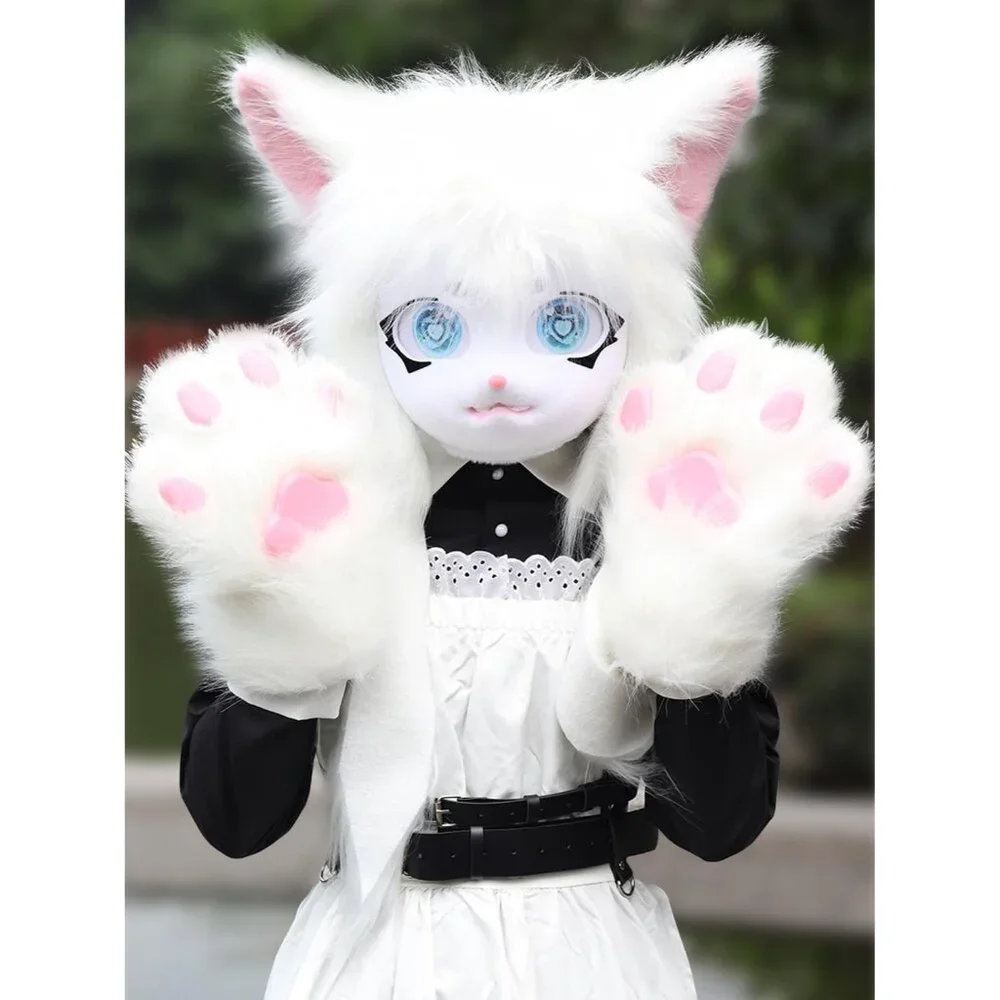✨Women White Animal Head Cat Cut Mask Halloween Masquerade Cosplay Costume Props